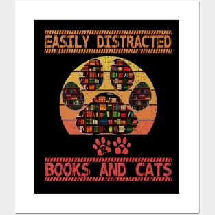 Easily distracted by cats and books Posters and Art